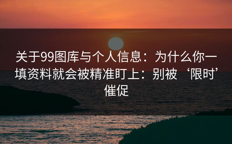 关于99图库与个人信息：为什么你一填资料就会被精准盯上：别被‘限时’催促